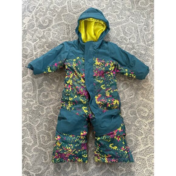 LL Bean Coldbuster Snowsuit Blue Yellow Pink Toddler 12-18 Mo Adjustable Stitch - Picture 3 of 9